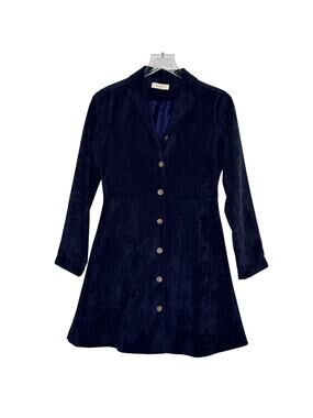 Olive Clothing Navy Button Front Fit Flare Corduroy Dress S 100% Cotton
